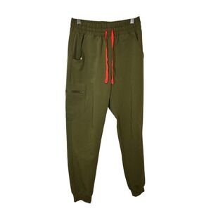 FIGS Technical Collection Jogger Scrub Pants Green Cargo Pockets Drawstring S